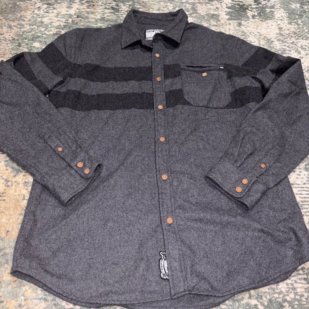 REBEL8 Striped Button-Down Flannel Shirt XL EUC Wool Blend